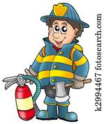 Fireman holding fire extinguisher Fireman holding fire extinguisher