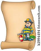 Parchment with fireman Parchment with fireman