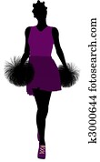 americano africano, cheerleader, silueta, ligado, um, fundo branco