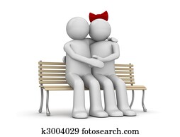 Embracing couple on a bench Embracing couple on a bench