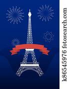 france eiffel tower ribbon and fireworks of happy bastille day vector design france eiffel tower ribbon and fireworks of happy bastille day vector design