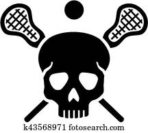 lacrosse, cráneo, con, cruzado, palos
