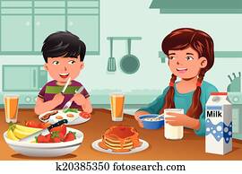 niños comer, desayuno sano