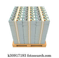 Stack of Money with Wooden Pallet