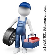 3D white people. Car mechanic 3D white people. Car mechanic