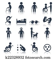 behinderten, heiligenbilder, satz, schwarz