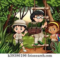 Kids hiking in the forest Kids hiking in the forest