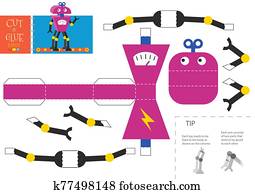 schneiden, und, klebstoff, roboter, spielzeug, vektor, illustration,, worksheet. schneiden, und, klebstoff, roboter, spielzeug, vektor, illustration,, worksheet.