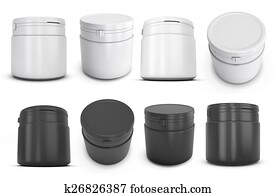 Set of template white and black plastic can for products Set of template white and black plastic can for products