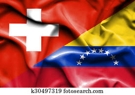 Waving flag of Venezuela and Switzerland
