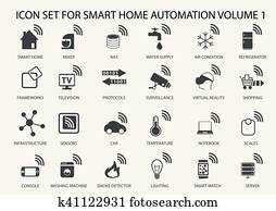 חכם, אוטומציה של בית, וקטור, איקון, קבע, ב, דירה, עצב