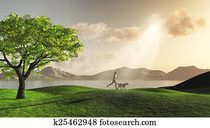 3D female jogging with her dog 3D female jogging with her dog