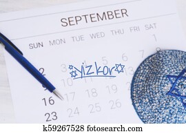 cima, vista, de, calendário, com, kippah.