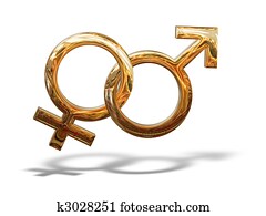 Golden pattern gender sex 3D symbols isolated