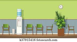 Illustration of a waiting room with chairs