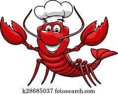 karikatur, rot, hummer, küchenchef, in, toque, kappe karikatur, rot, hummer, küchenchef, in, toque, kappe