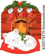 Kitten near Fireplace