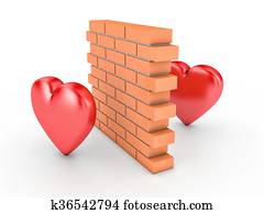 pared, y, dos corazones