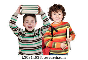 két gyerek, diákok, jelent iskola