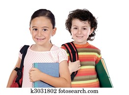 két gyerek, diákok, jelent iskola