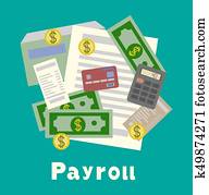 lohnliste, rechnung, blatt, flache, illustration., lohnliste, schablone, berechnen, gehalt, budget, concepts., oberseite, ansicht., modernes, flache, design, für, web, banner, web-sites, infographics., kreativ, vektor, abbildung