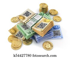 moeda, de, bitcoin, isolado, ligado, um, white., Mining., 3d, ilustração