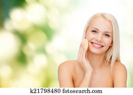 mulher bonita, com, esponja