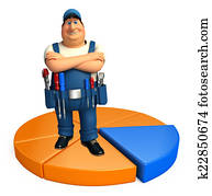 Young Plumber with business graph Young Plumber with business graph