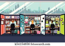 Business People Working in Office Cubicles Illustration