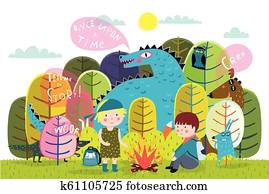 Children summer camp fire and storytelling Children summer camp fire and storytelling
