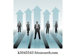 empresarios, equipo, en, levantarse, flechas