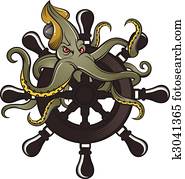 ship steering wheel with octopus ship steering wheel with octopus