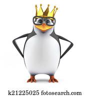 3d Academic penguin wears a gold crown 3d Academic penguin wears a gold crown