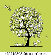 Art tree with baby toys for your design