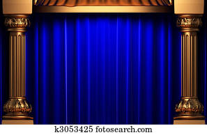 Blue Velvet Curtains Gold Columns And Pedestal Clip Art