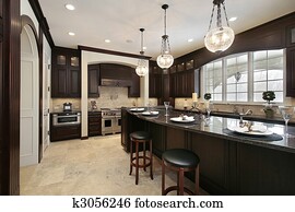 cozinha, com, granito, ilha