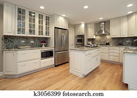 cozinha, com, luz, colorido, cabinetry