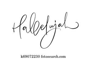 Hallelujah vector calligraphy Bible text. Christian phrase isolated on white background. Hand drawn vintage lettering illustration