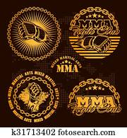 MMA mixed martial arts emblem badges - vector set.