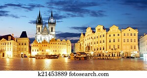 praga cidade velha honestamente, à noite, -, panorama praga cidade velha honestamente, à noite, -, panorama