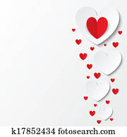 Red paper hearts Valentines day card on white Red paper hearts Valentines day card on white