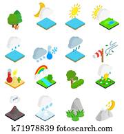 Weather condition icons set, isometric style Weather condition icons set, isometric style