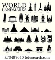 World Countries Landmarks Silhouette Set World Countries Landmarks Silhouette Set