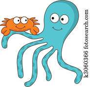 Crab with octopus vector Crab with octopus vector