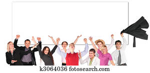 glad, folk, med, hender opp, og, bord, for, tekst, collage