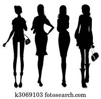 negócio, femininas, silueta