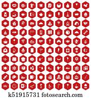 100 tea party icons hexagon red 100 tea party icons hexagon red