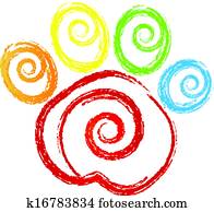 impressão pata, com, swirly, coração, logotipo