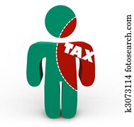 smärta, av, skatten, -, pålaga, utklippsfigur, av, person