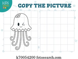 Copy picture by grid vector illustration. Educational mini game, puzzle for preschool kids Copy picture by grid vector illustration. Educational mini game, puzzle for preschool kids